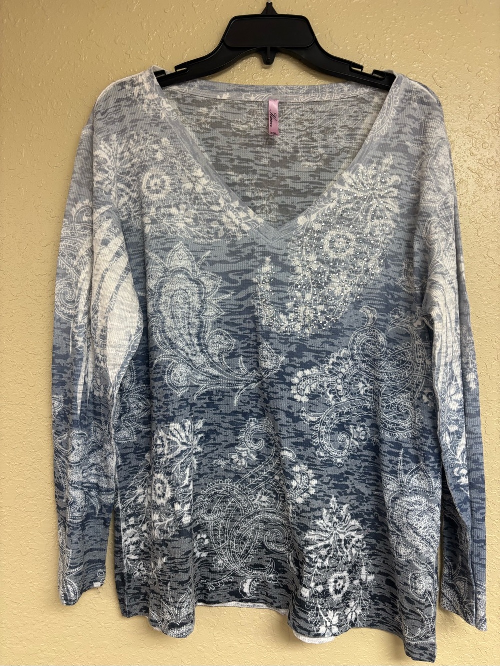 Kiara Blue Ombre Paisley Long-Sleeve Top